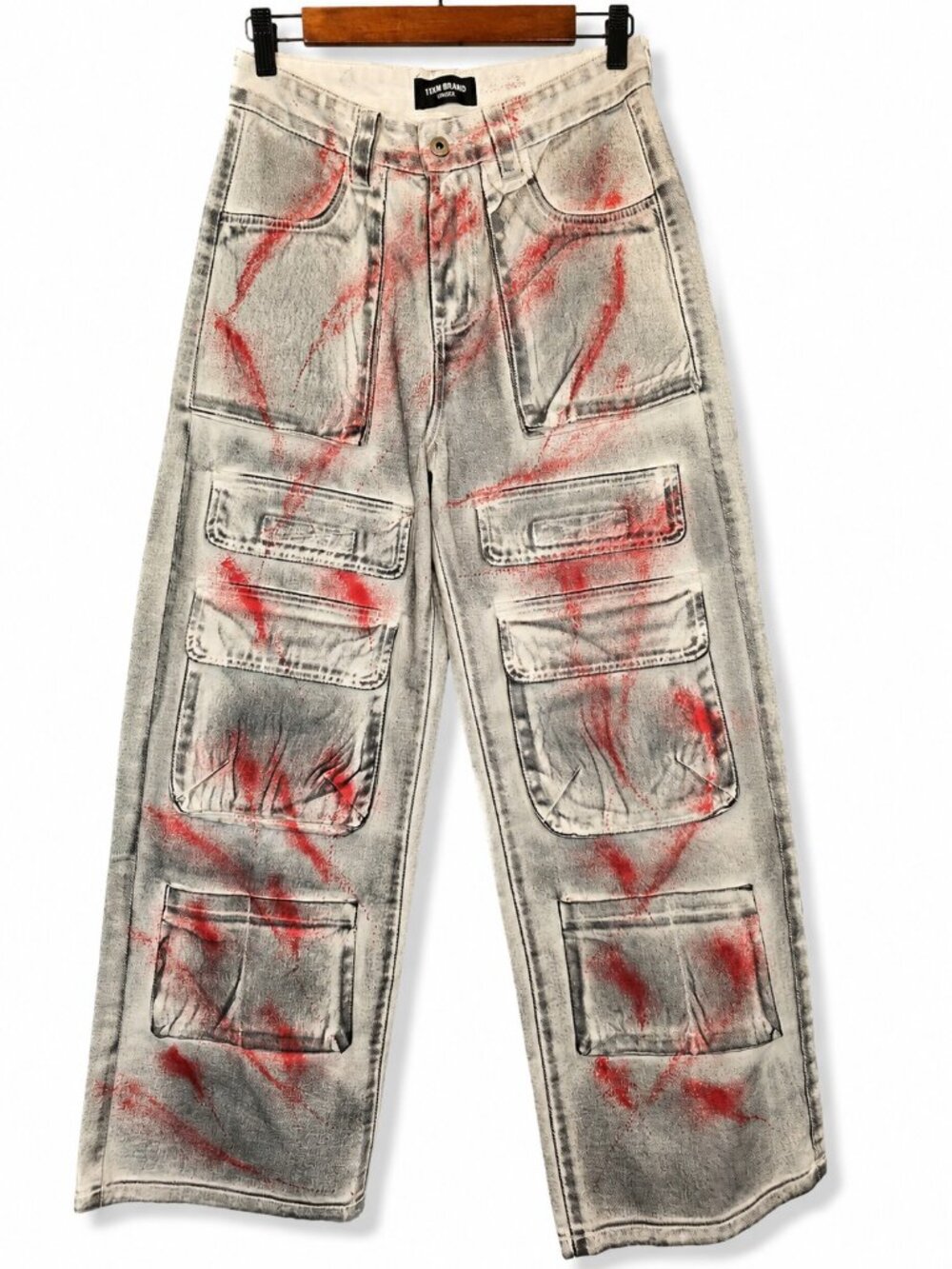 11KN BRAND Cyber Y2K Multi-Pocket Stacked Cargo Jeans Unisex Wide Leg Graffiti - Picture 2 of 16